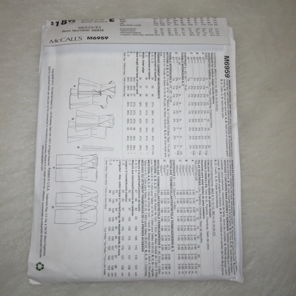 McCall's M6959 EASY Wrap dress in variations Size 14-22
